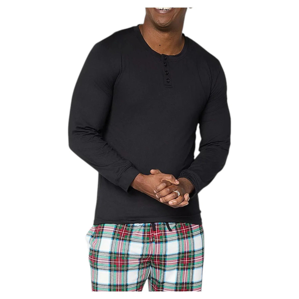 MUK LUKS Men's Henley Pajama Top Black